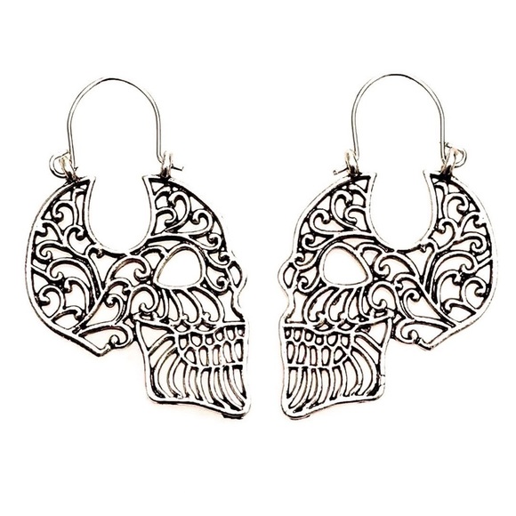 Any 2/$20! Boho Sugar Skull Open Work Earrings - Picture 7 of 12